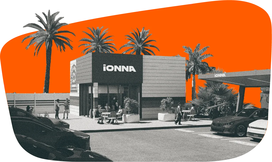 IONNA&rsquo;s Beacon Rechargery in Westminster, California, under palm trees