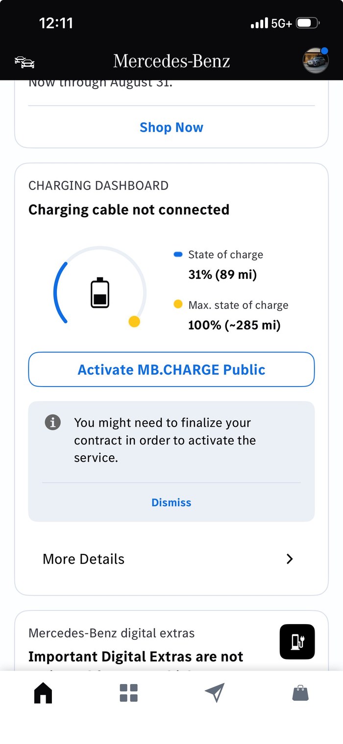 Charging Dashboard with the Activate MB.CHARGE Public button