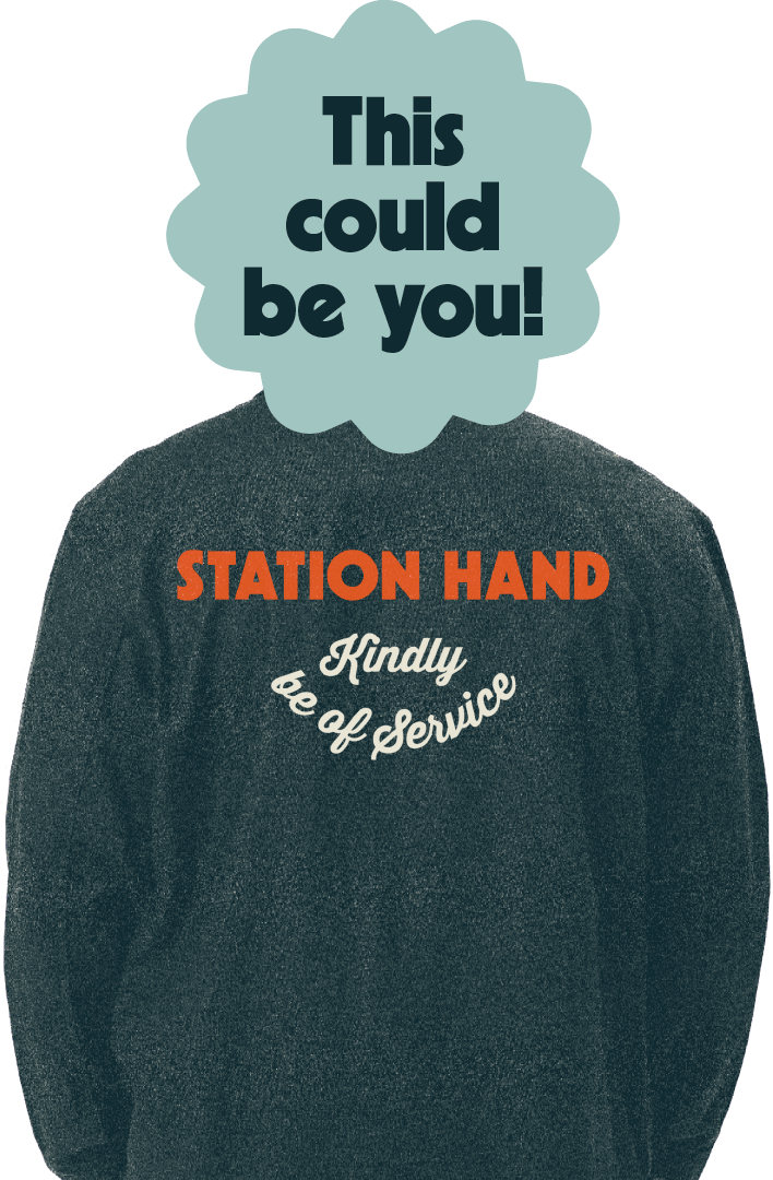 A Station Hand sweatshirt reading Kindly be of service